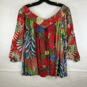 Tropical Resort Blouse Sacred Threads V Neckline Sz L/XL flowy relaxed island